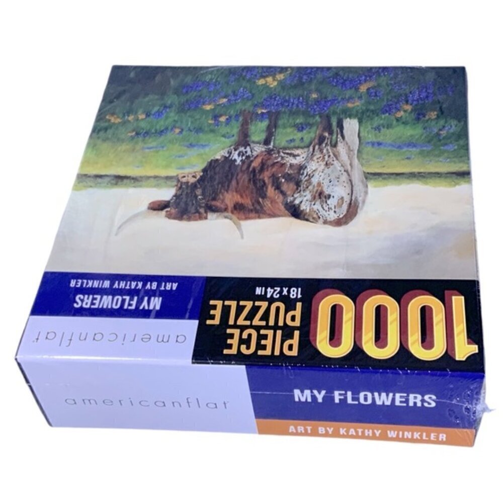AmericanFlat Jigsaw Puzzle My Flowers Cow Farm 1000 Pc New Sealed NIB 18 x 24 in - Picture 10 of 15